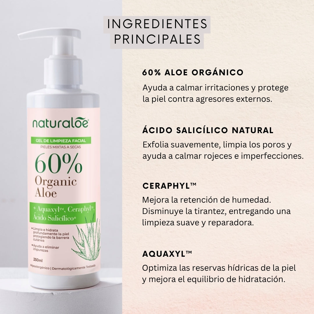 Gel Limpiador Rostro Naturaloe Piel Mixta a Seca 250 ml