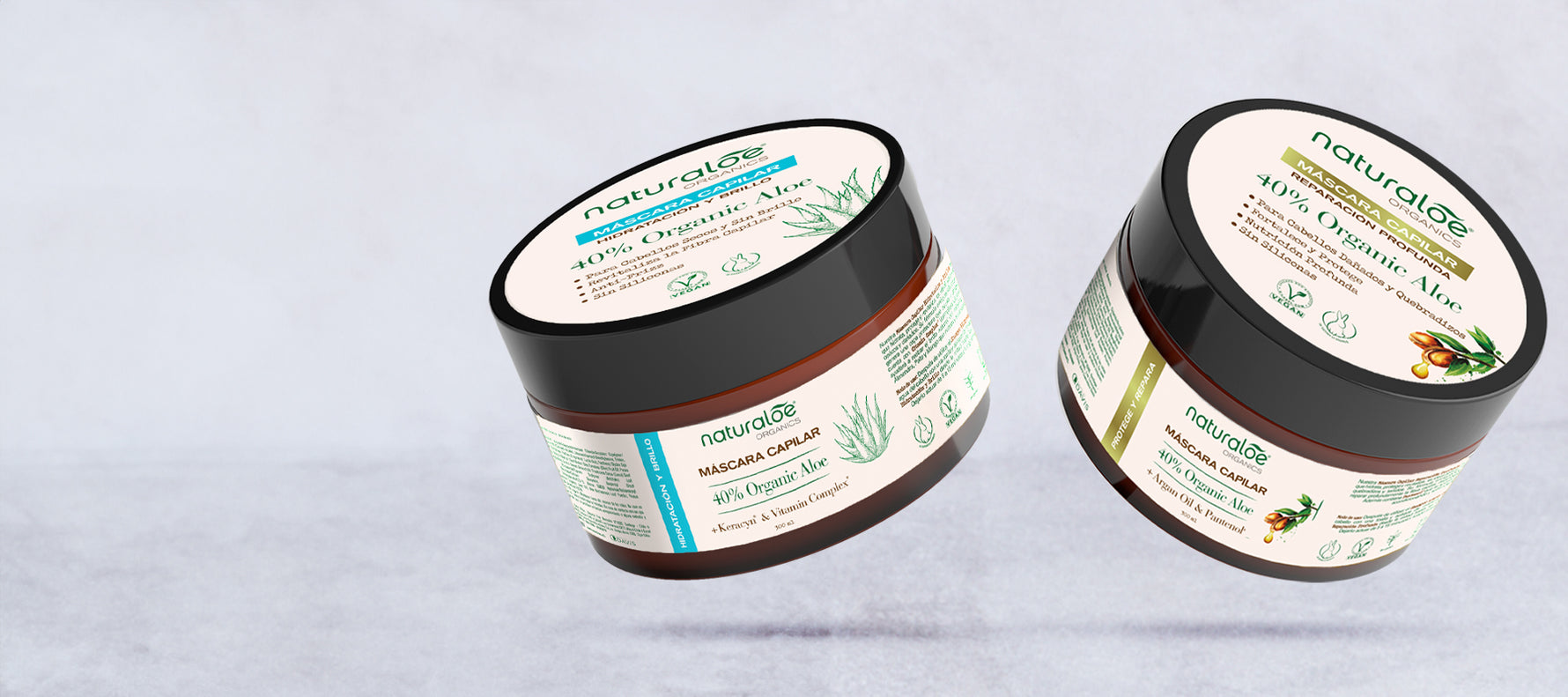 Nuevas Mascaras Capilares, Hidratación y Reparación, con  Aloe, aceites de Argan, Jojoba y Mango.