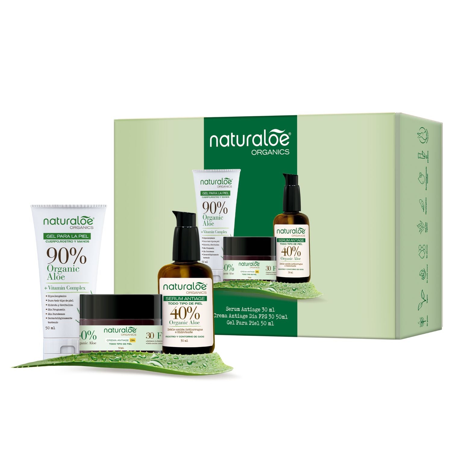 Set Naturaloe Crema día antiage + Serum antiage + Gel puro Aloe