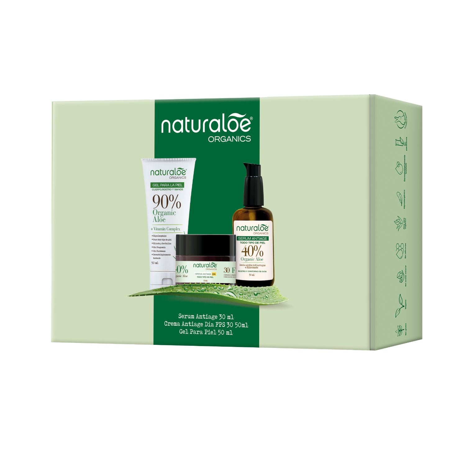 Set Naturaloe Crema día antiage + Serum antiage + Gel puro Aloe