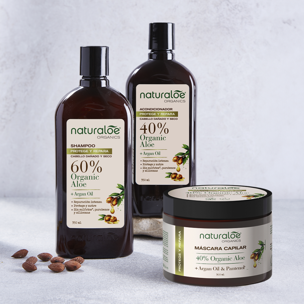 Set Shampoo + Acondicionador + Mascarara Reparación Aloe & Argan