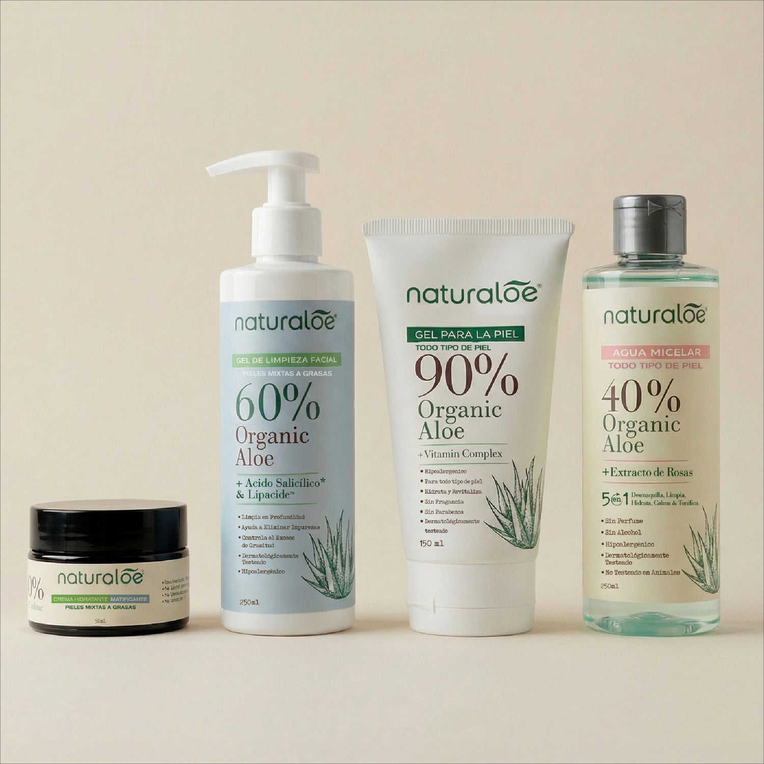 Rutina AntiAcne: Gel limpieza Piel Mixta a Grasa + Crema Matificante + Gel de Aloe Vera + Agua Micelar