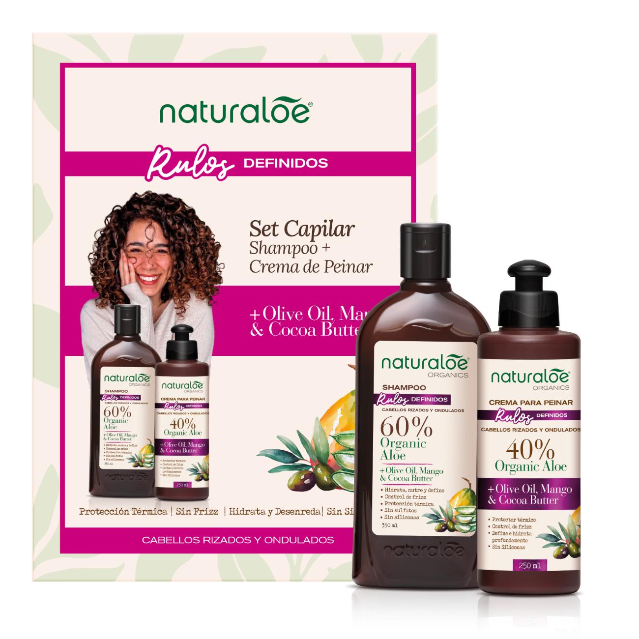 Naturaloe Set Cabello Rulos Shampoo 350ml + Crema Peinar